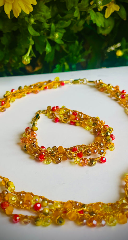 Autumn Necklace "Leaf Fall" – Handmade Crochet Jewelry Set with Bracelet (Customizable)
