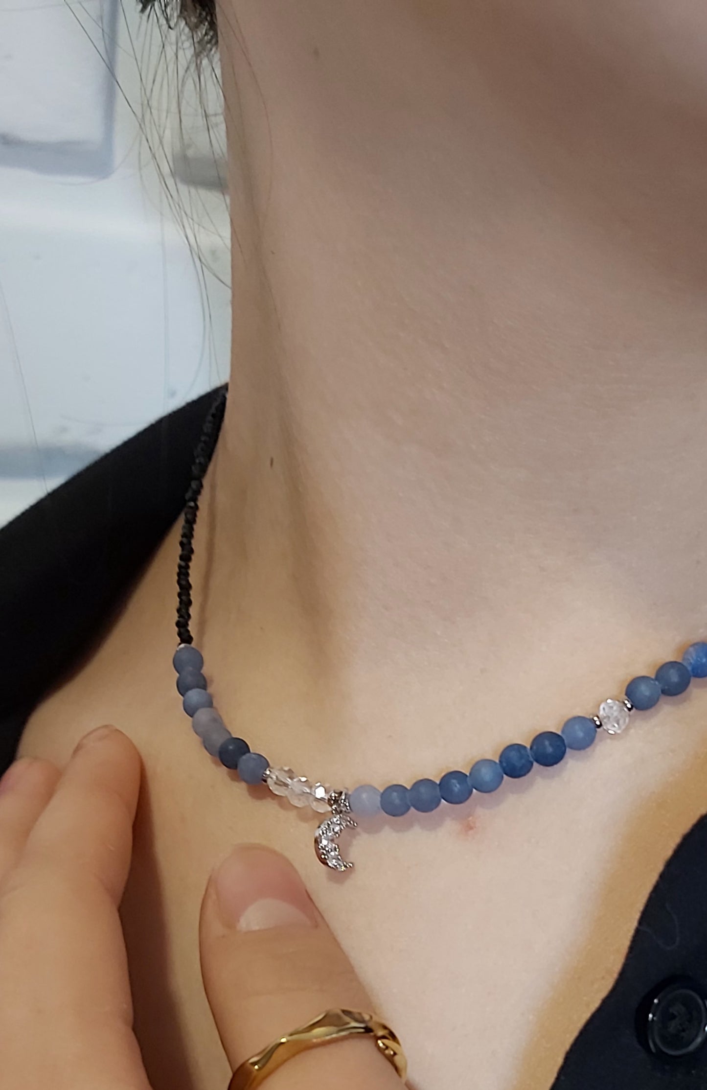 “Lunar Shadow” – Blue Aventurine, Moon & Star Jewelry Set