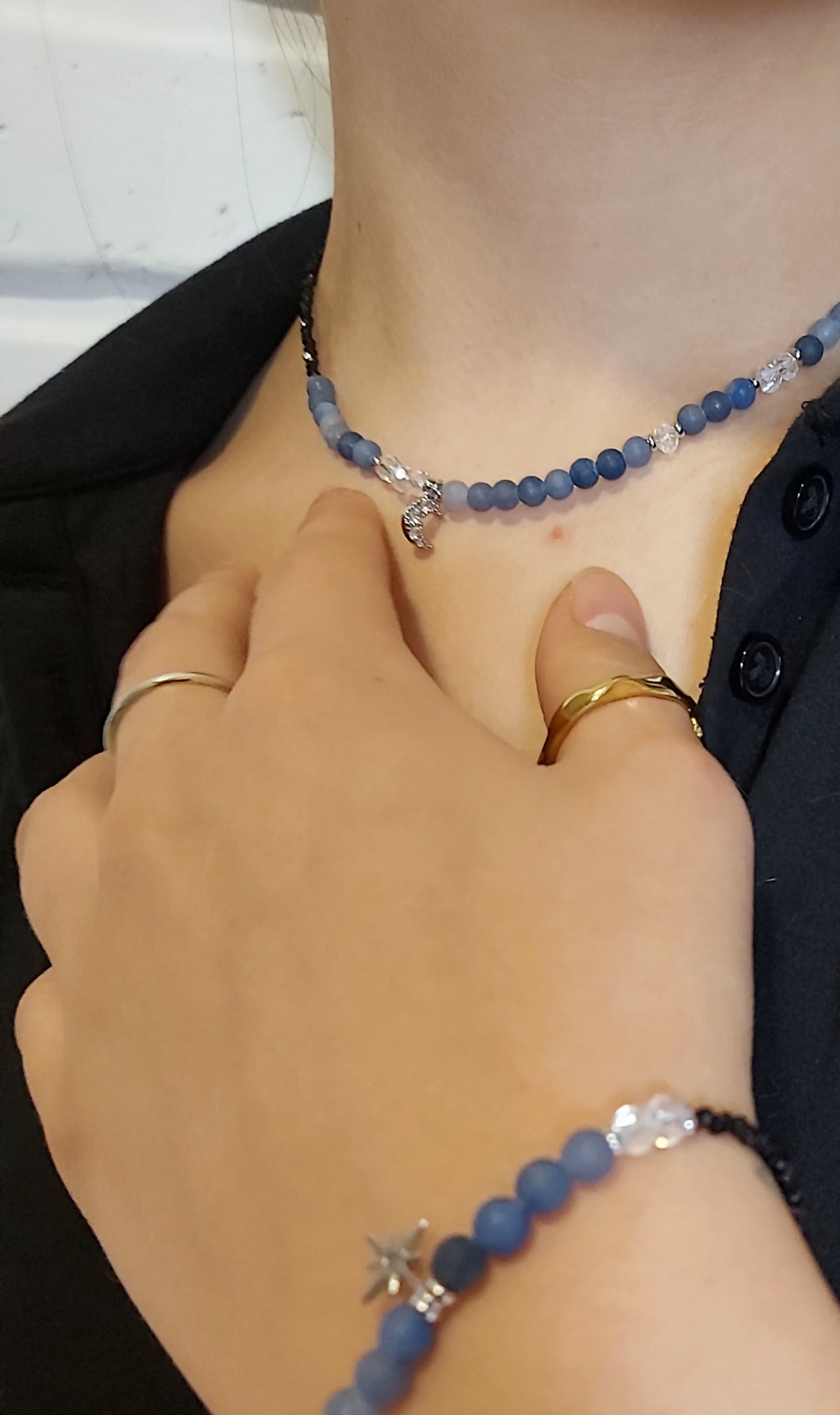 “Lunar Shadow” – Blue Aventurine, Moon & Star Jewelry Set