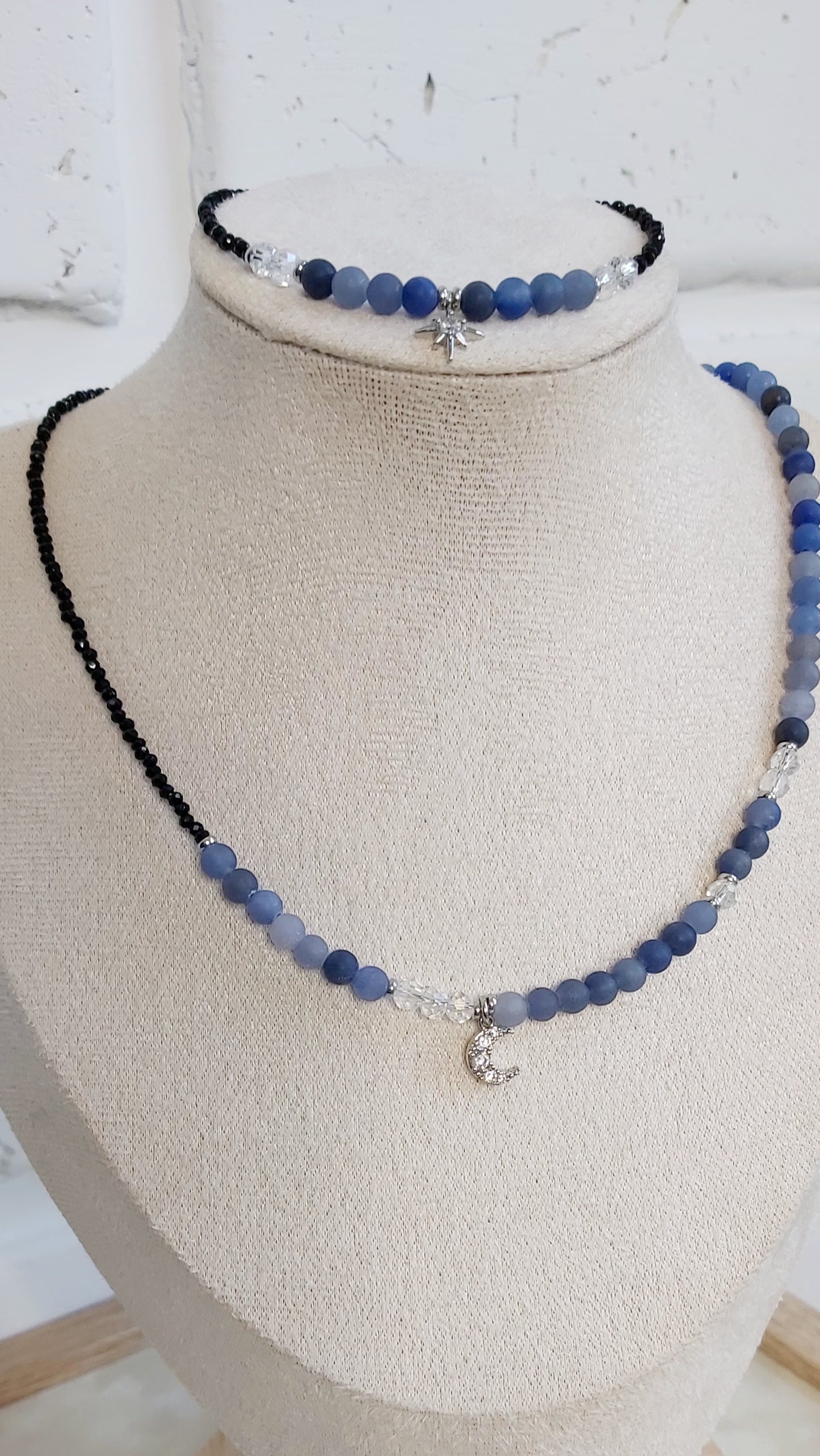 “Lunar Shadow” – Blue Aventurine, Moon & Star Jewelry Set